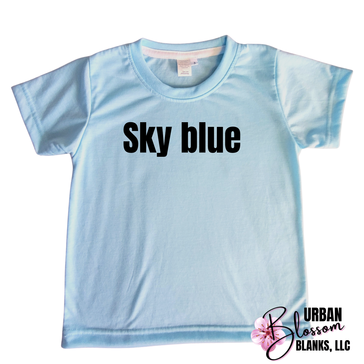 Kids Sky Blue 100% Polyester Sublimation Blank Tshirts With Cotton Feel