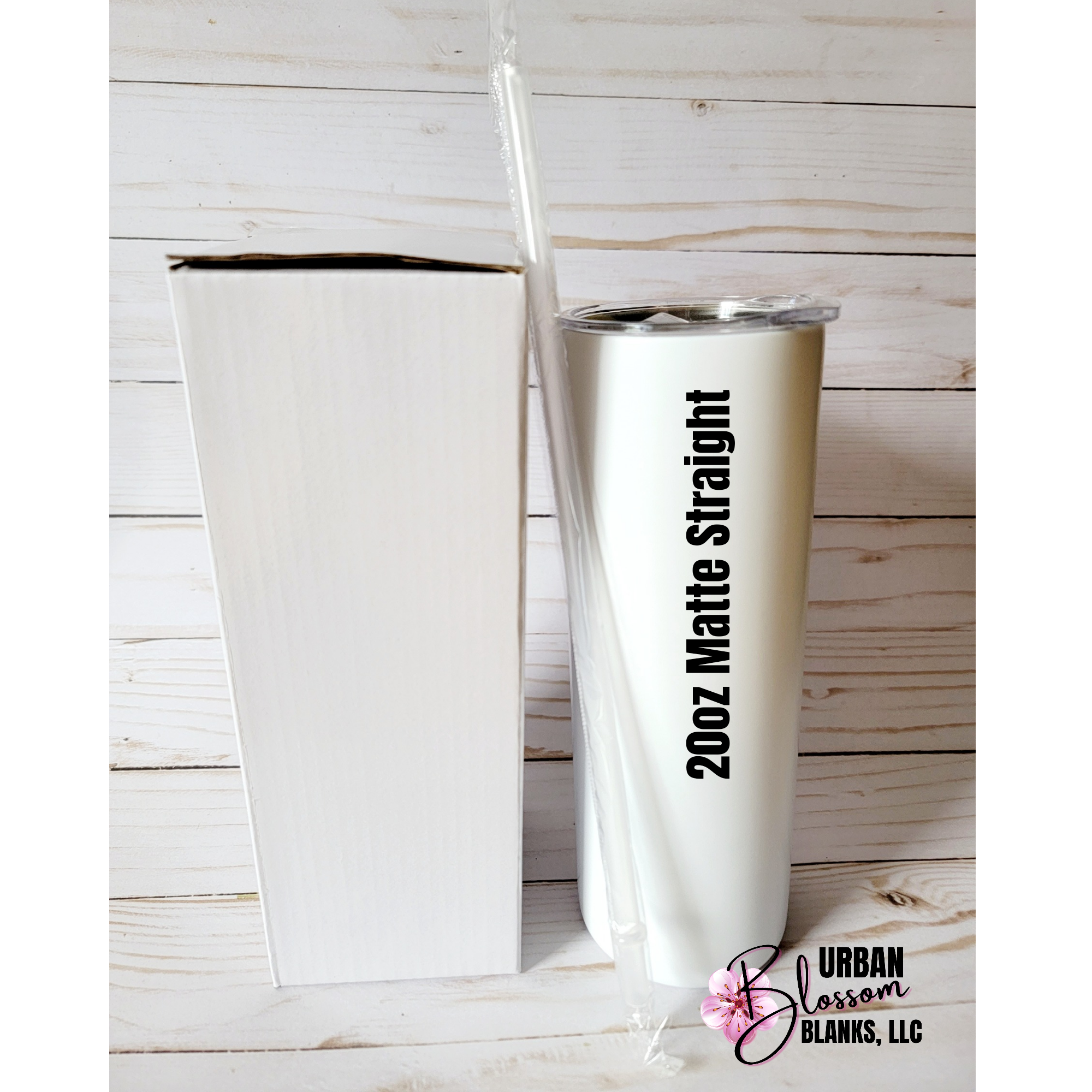 20 oz. White  MATTE Straight Tumbler w/ Plastic Straw